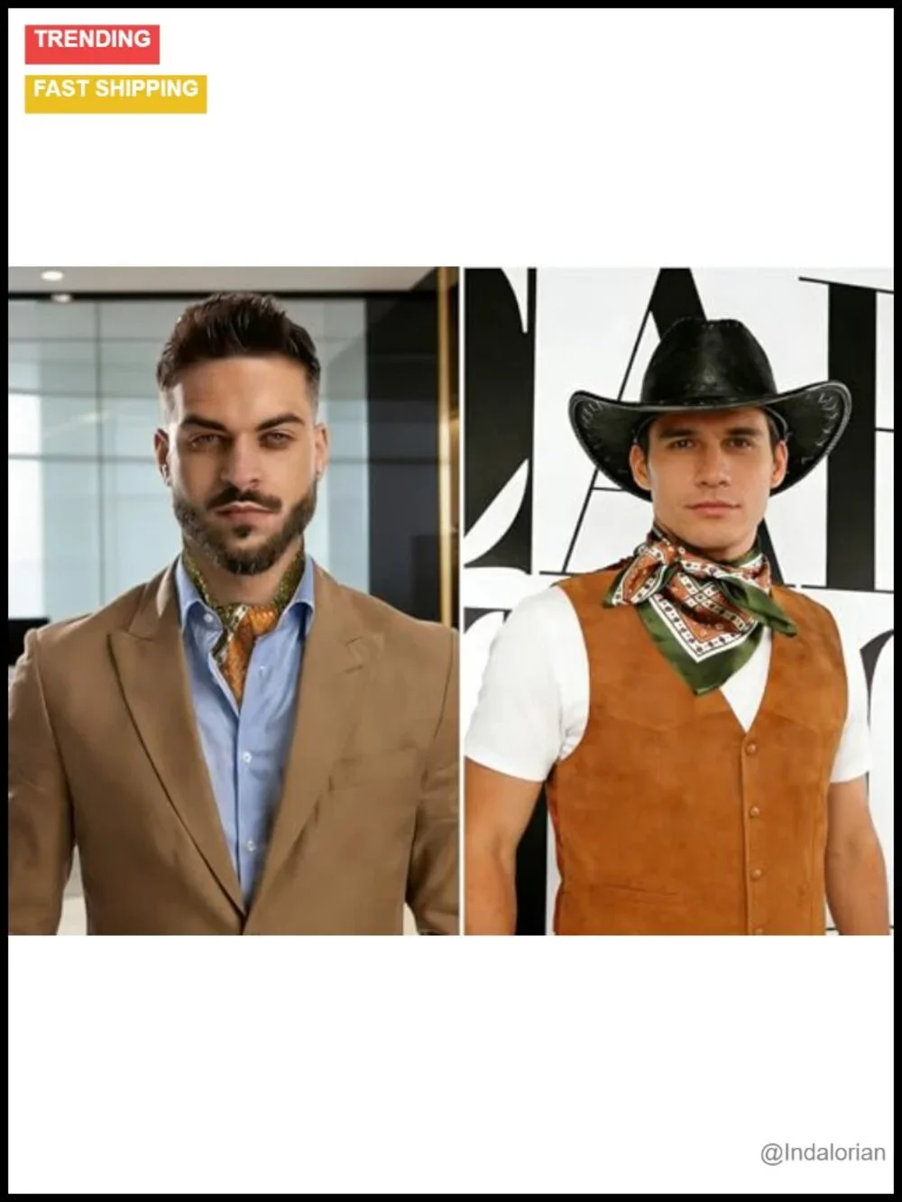 Vintage Silk Feel Square Scarf Men Satin Bandana Tiny Pattern Print Neckerchief